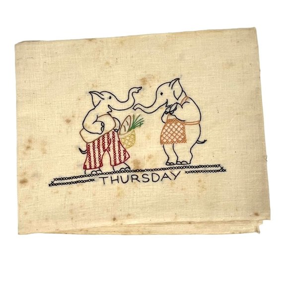 7 Vintage Embroidered Elephant Flour Sack Kitchen Dish Towels - Picture 7 of 10